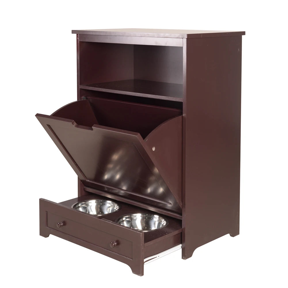 Cabinet Waterproof Painted Dog Feeder Station, Stainless Bowls