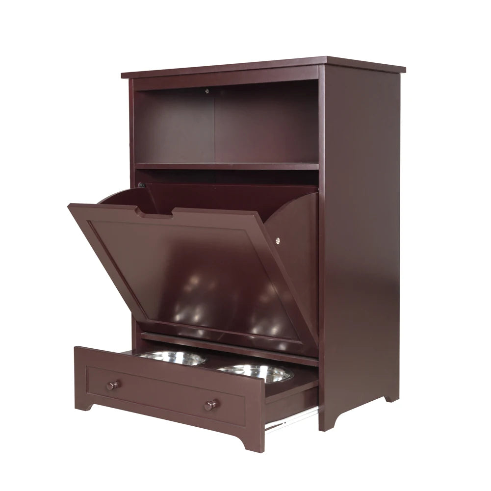 Cabinet Waterproof Painted Dog Feeder Station, Stainless Bowls