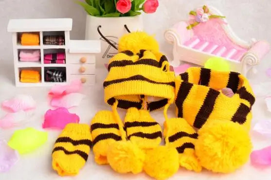 3pcs/Set Dog Cap Winter Knitted Hat, Scarf, Leggings- Small Dogs