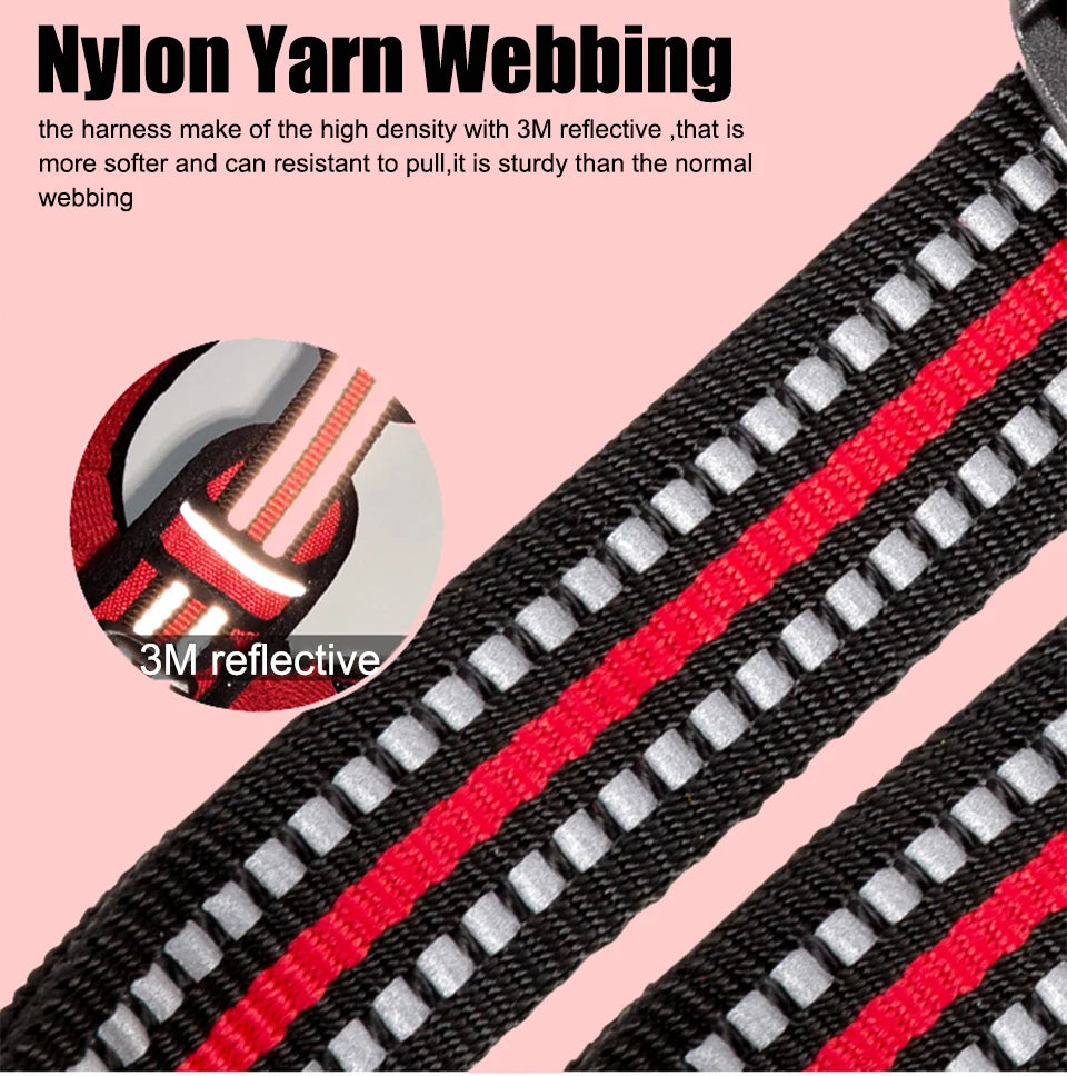 Dog Harness Nylon Webbing, 3M Reflection Adjustable Aluminum Alloy for Big Medium Small Dog