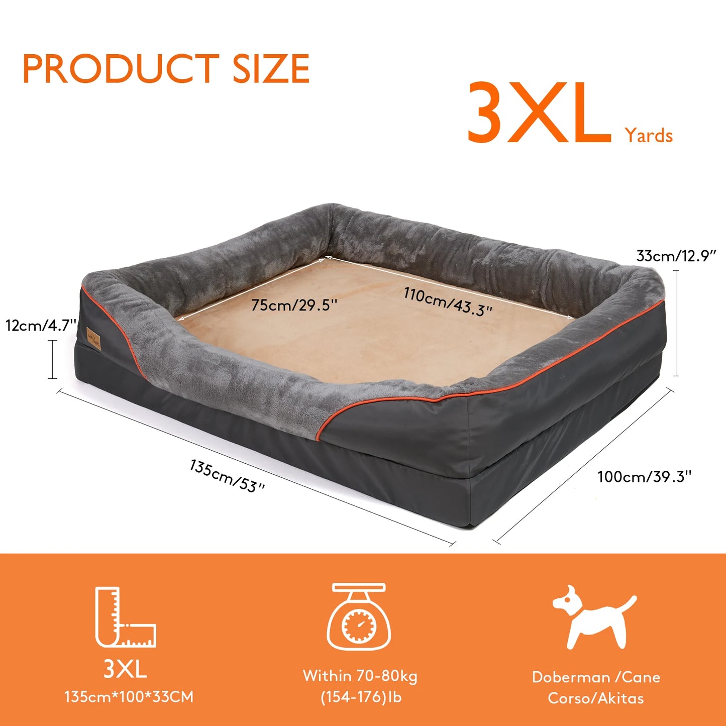 Large Dog Bed Waterproof, Soft. Comfortable. Anti Allergy. Warm Fleece. Removable Washable Cover
