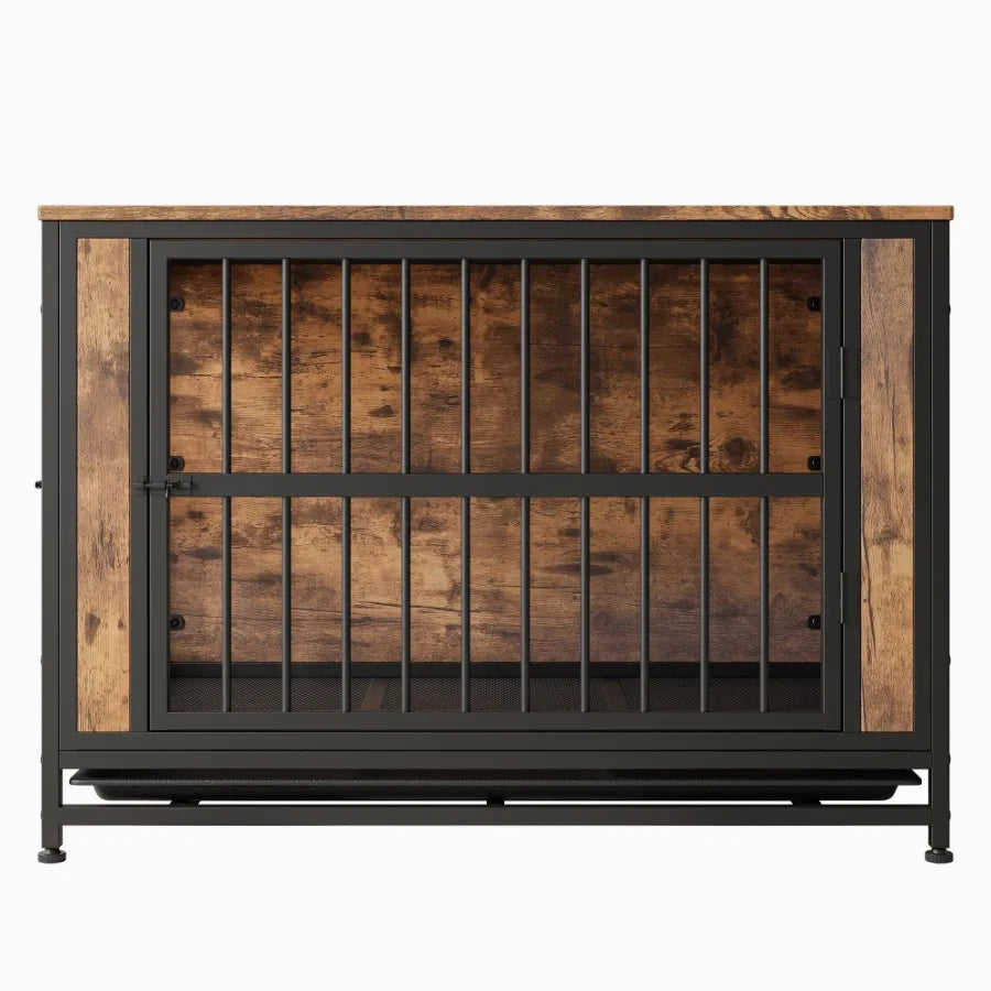 Furniture Wooden Dog Crate Table, 2 Thick Iron Sliding Doors