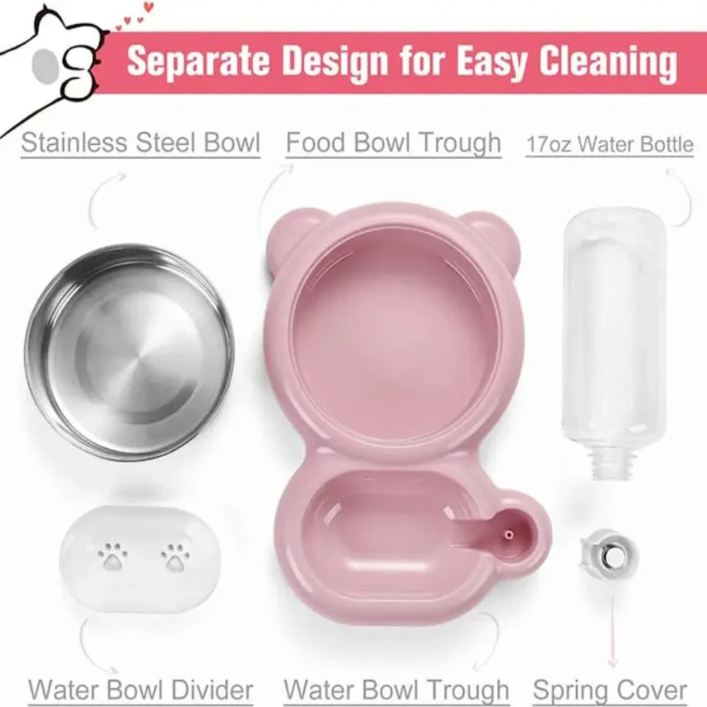 No-Spill Water Dispenser, Stainless Steel Double Bowls for Dogs