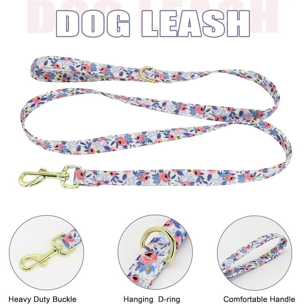 Dog Adjustable, Harness Leash Collar Set, Floral Soft Mesh Vest