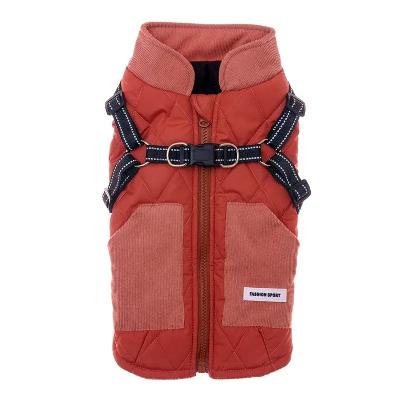 Warm, Winter Zippered Harness Dog Coat