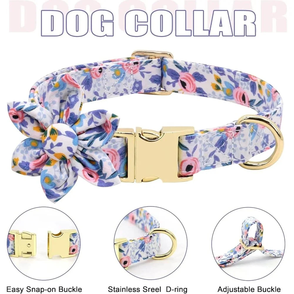 Dog Adjustable, Harness Leash Collar Set, Floral Soft Mesh Vest