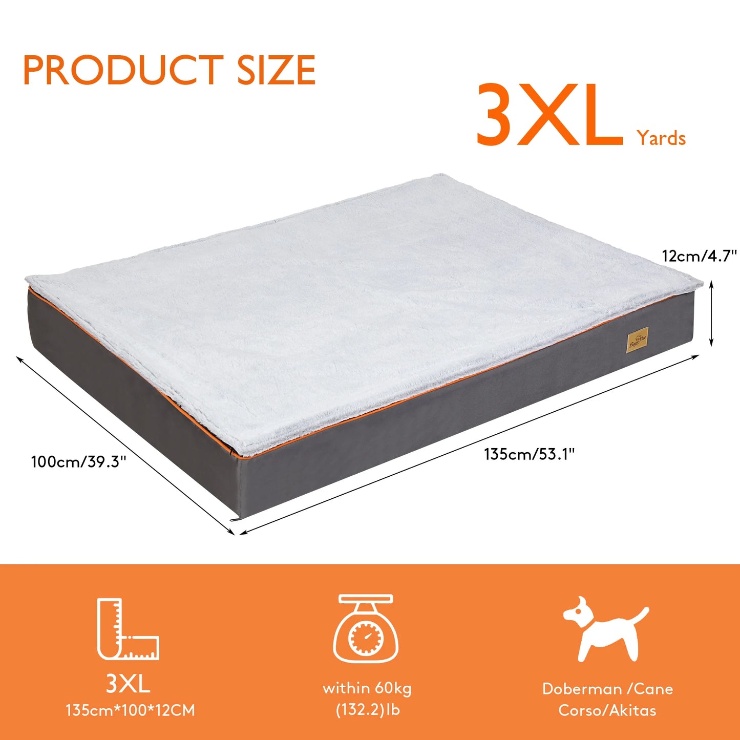 Dog Bed Large Padded Orthopedic. Foam Cushion Pillow Bed with Washable Cover