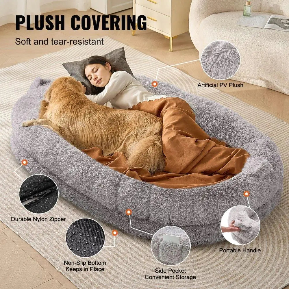 Extra Large Dog Bed. Human Size Washable Velvet Bean Bed