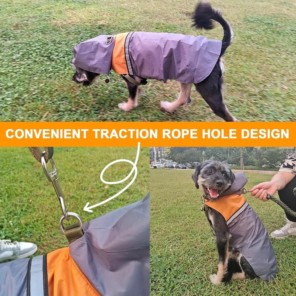 Breathable Reflective Dog Raincoat Waterproof Adjustable Reflective Strip Hooded Jacket Outdoor Activities
