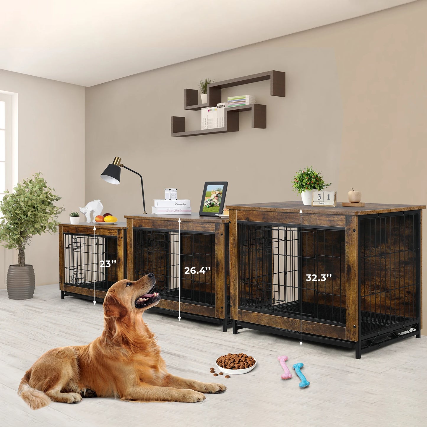 Double Doors Heavy-Duty, Furniture Wooden Side End Table Modern Dog Kennel/Crate