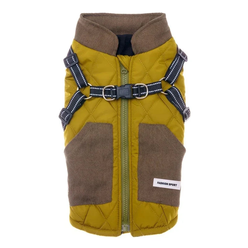 Warm, Winter Zippered Harness Dog Coat