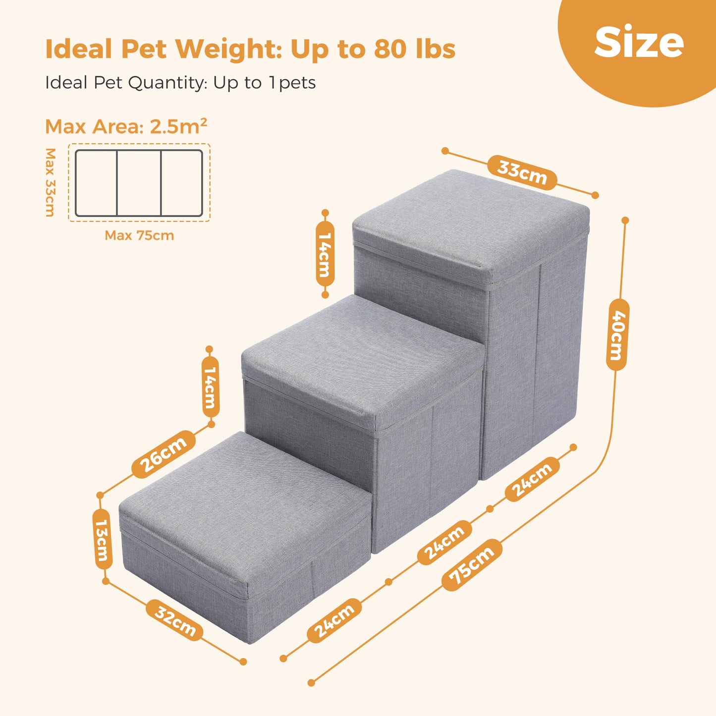 3-Tier Dog Steps Foldable Adjustable Height Stairs