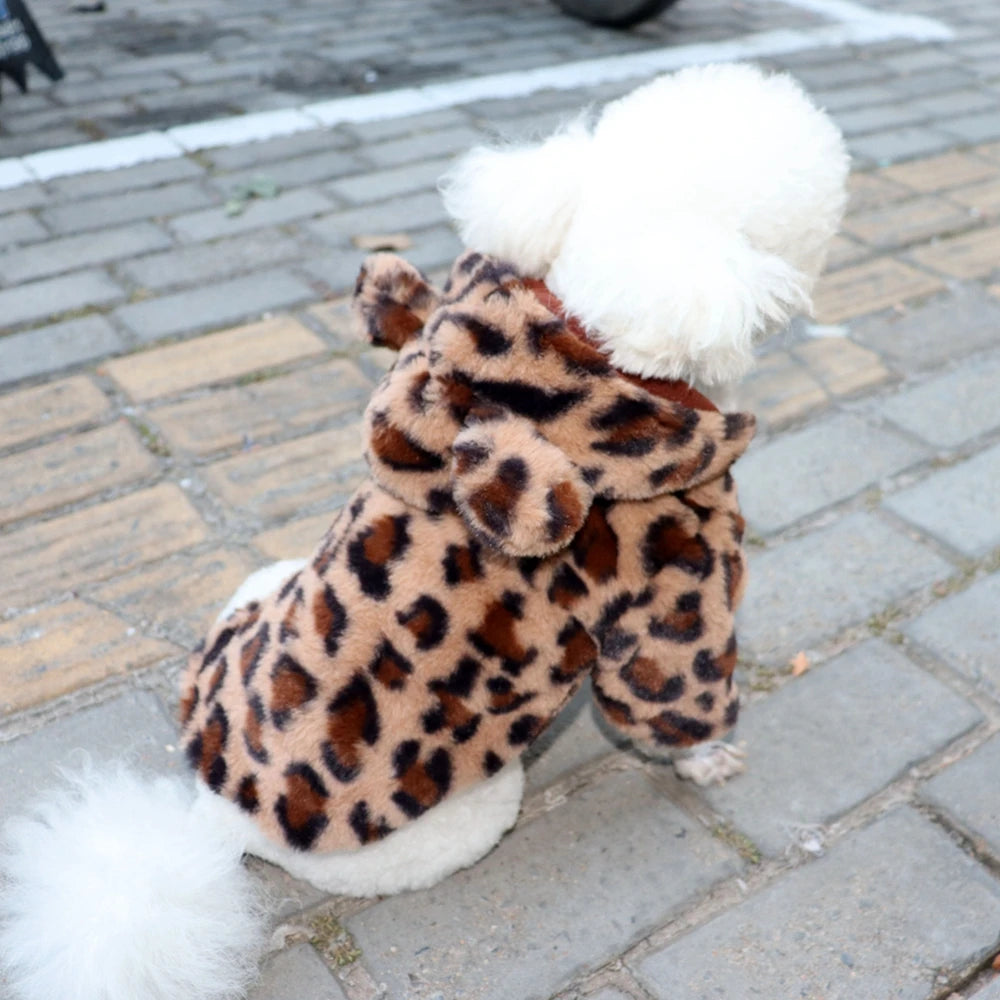 Warm Fleece, Hoodie, Winter, Leopard Dog Coat/Jacket