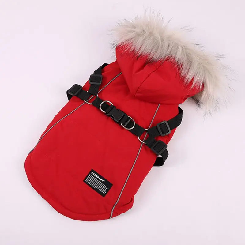 Waterproof, Hooded, Warm, Winter Dog Jacket With Harness
