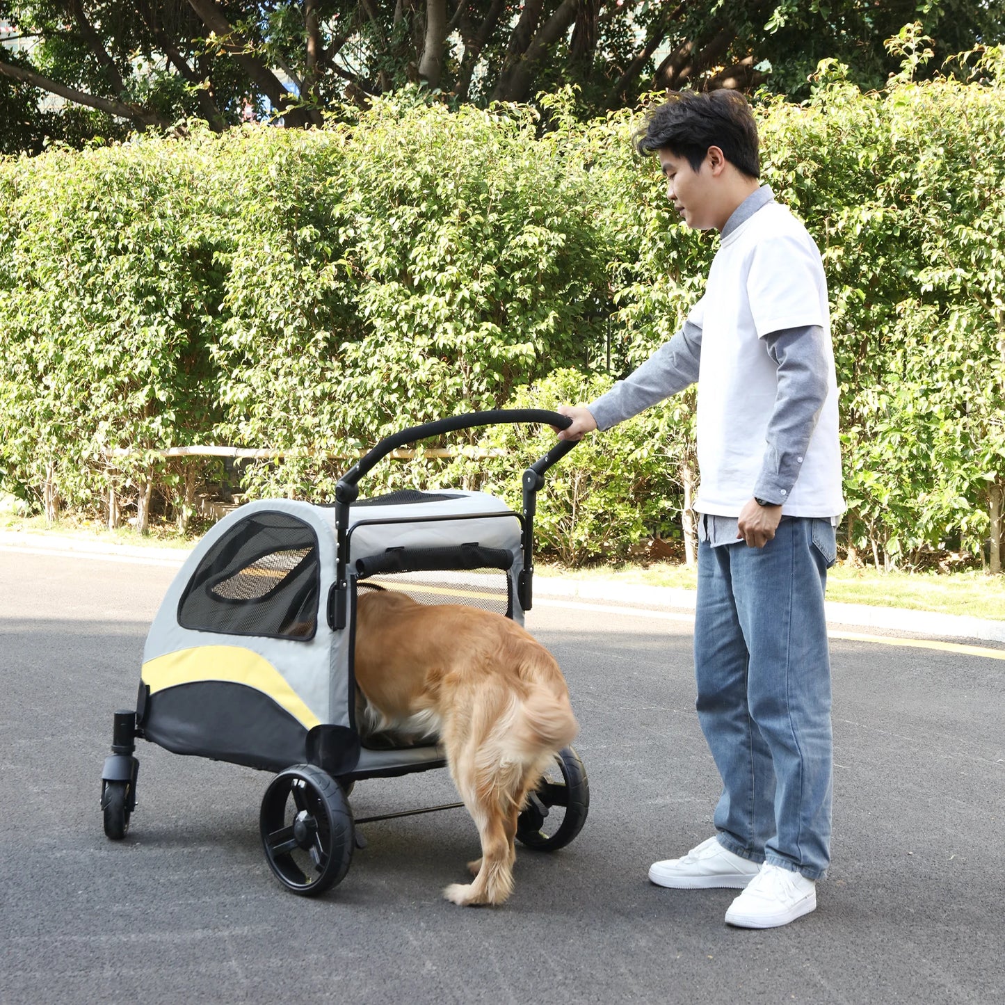 Portable/Foldable Travel Dog Stroller/Carrier with 4 Wheels for Large Dogs