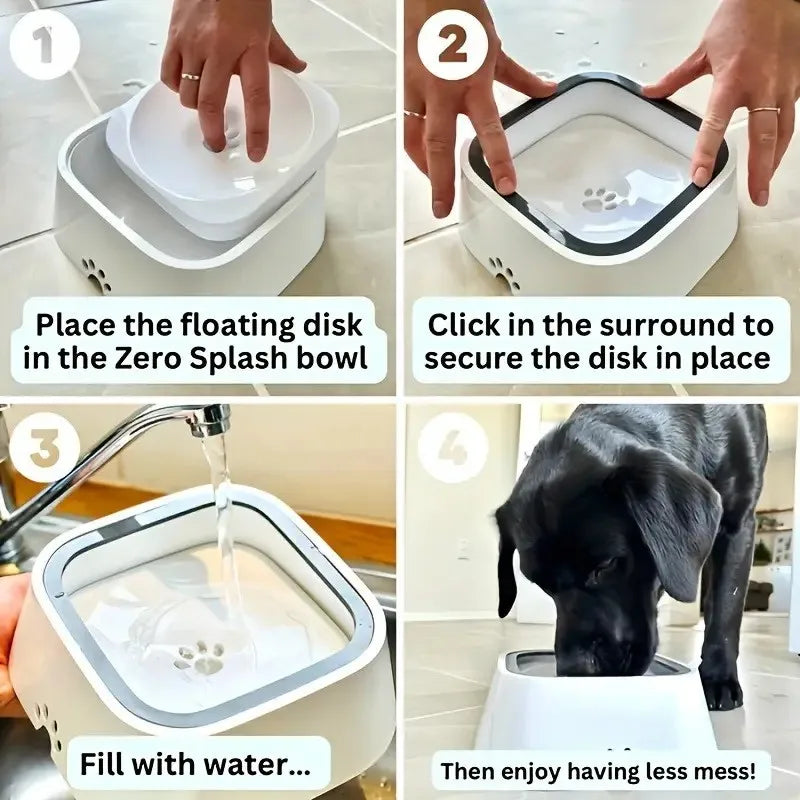 Travel, Non-Slip Base, Spill-Proof, Floating Filter, Clear Design, Dog Water Bowl