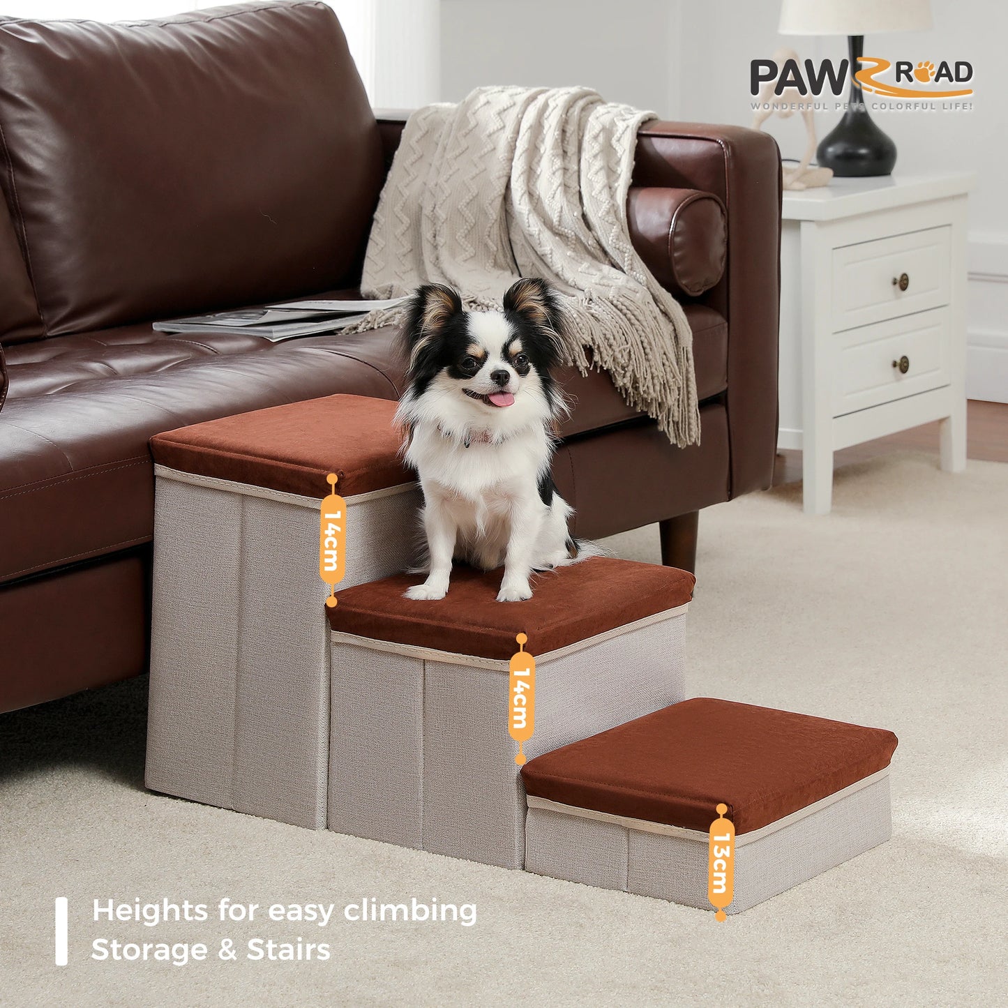 3-Tier Dog Steps Foldable Adjustable Height Stairs