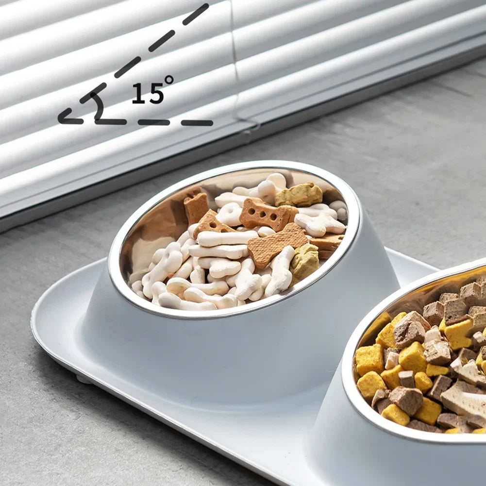 Non-slip Base Pet Water Feeder, Tilt Stainless Steel Dog Bowl