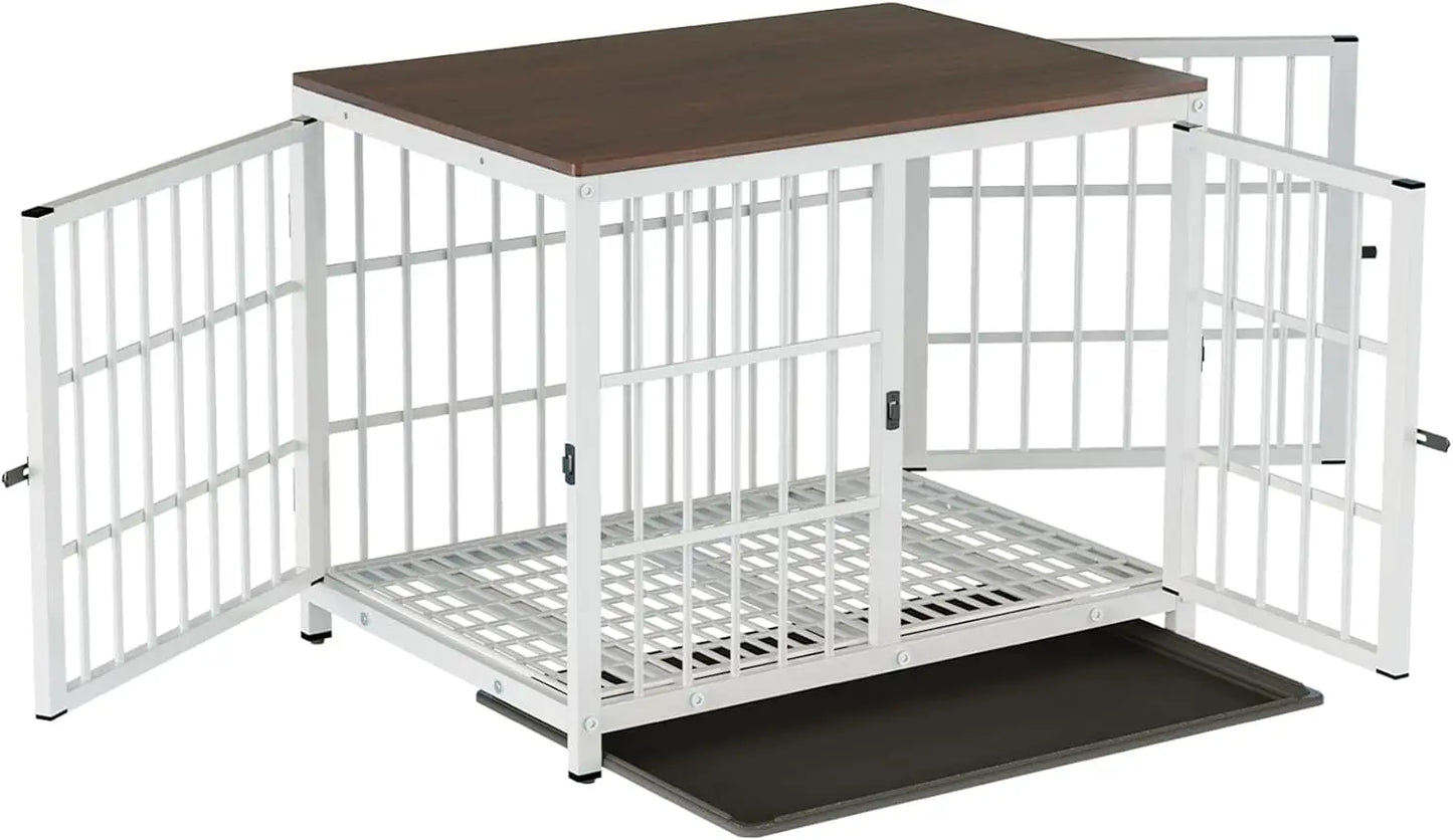 Heavy Duty Furniture Side Table Dog Kennels/Crate, Three Doors, Removable Tray