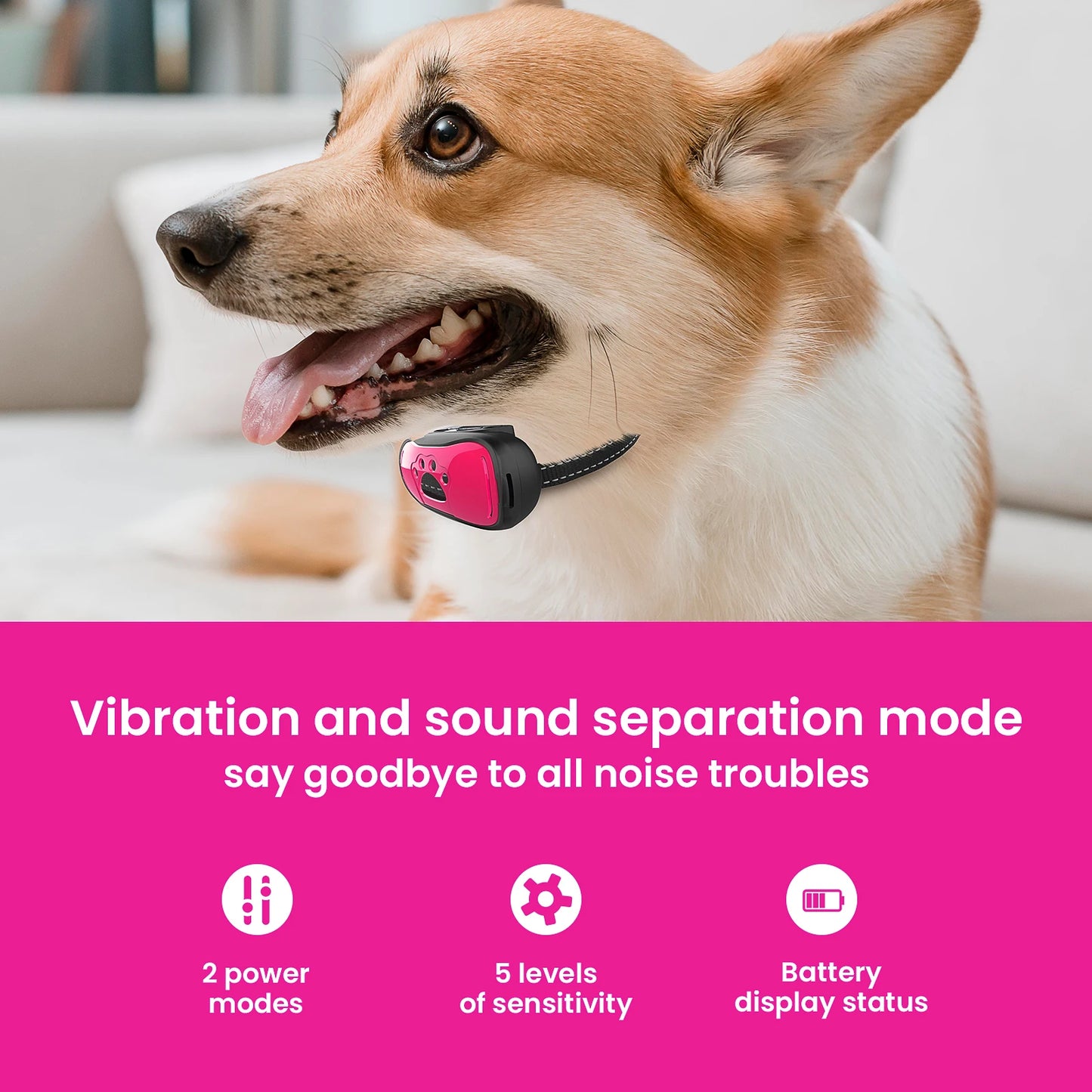 Rechargeable Anti Barking Training Dog Bark Collar, Sensitivity Intensity Beep Vibration