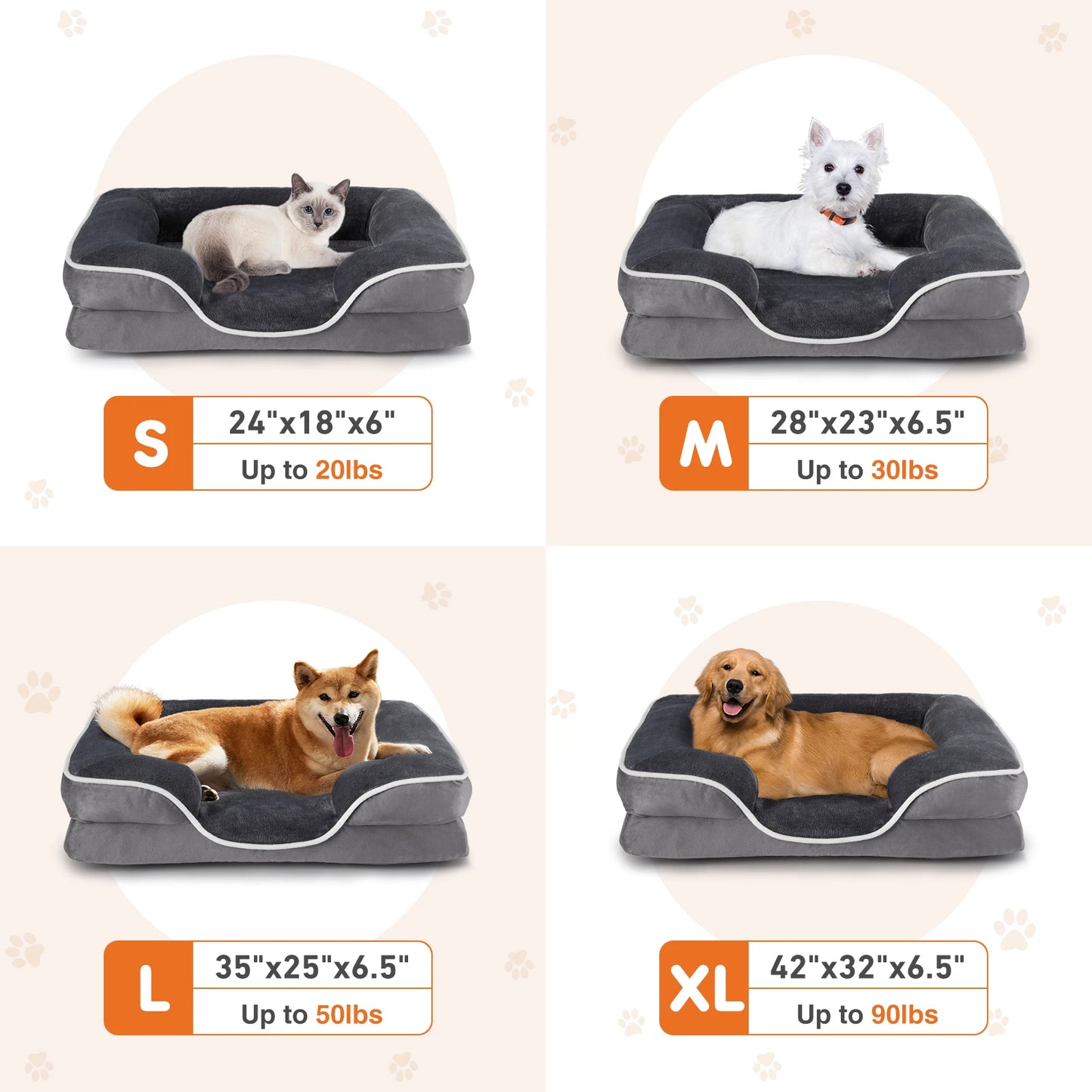 Memory Foam Orthopedic, Washable Removable Cover Dog Bed
