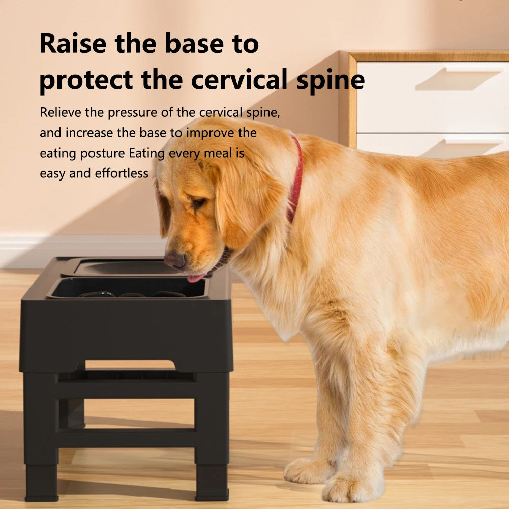 4 Adjustable Heights Elevated Dog Food Slow Feeder with Stainless Steel Bowls