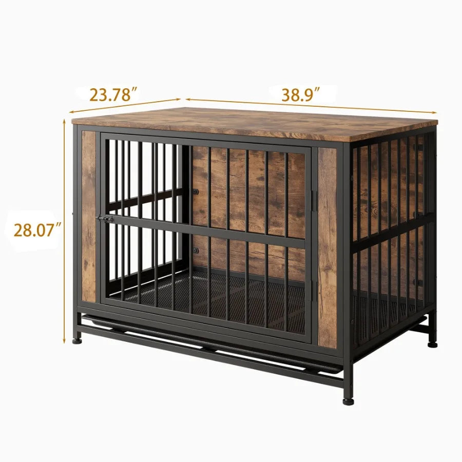 Furniture Wooden Dog Crate Table, 2 Thick Iron Sliding Doors