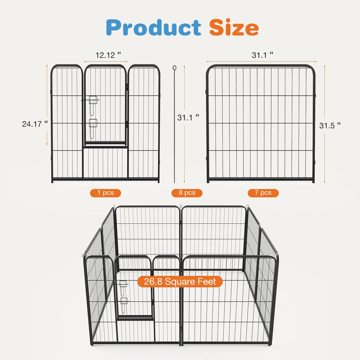 8 Panel Dog Playpen Indoor Exercise Fence, Metal Heavy Duty Crates with Doors