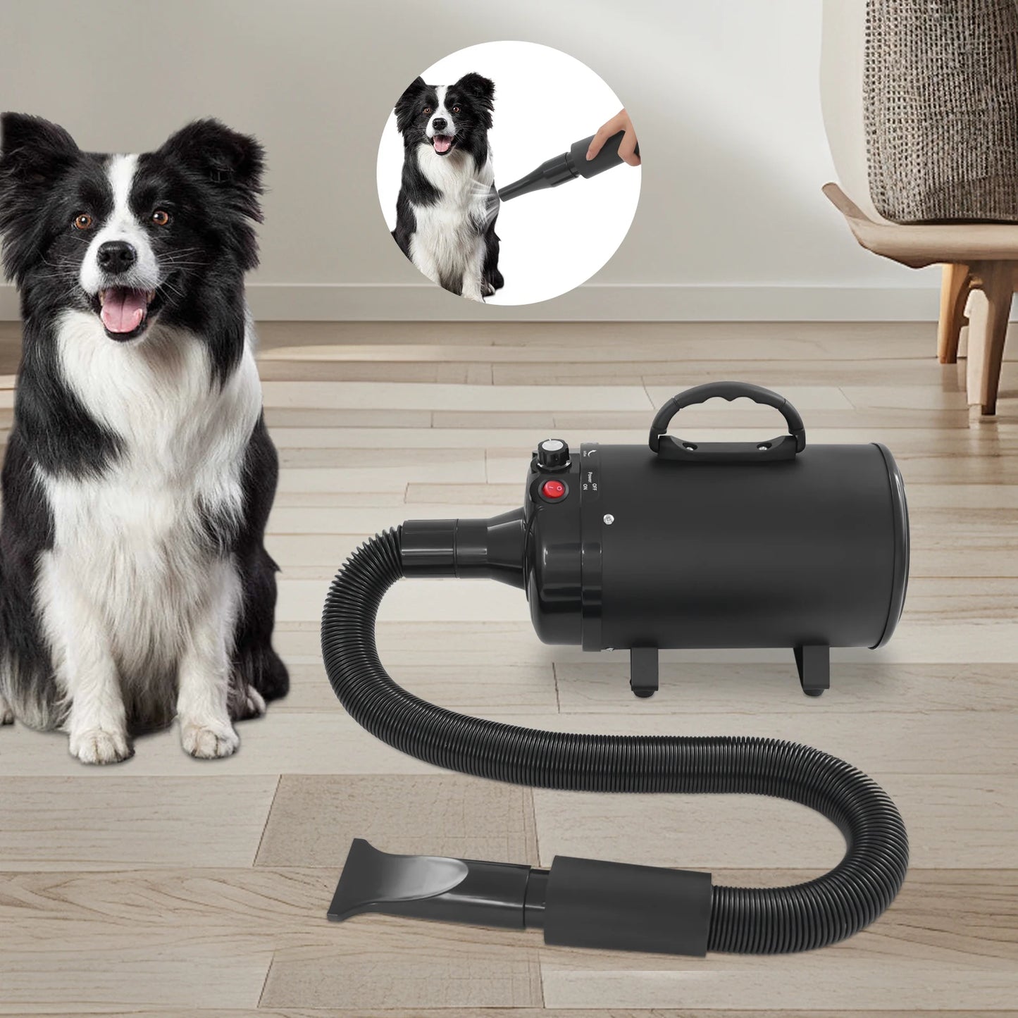 Dog Electric, Adjustable Wind, Two Temperatures, 4 Nozzles, Hair Dryer/Blower