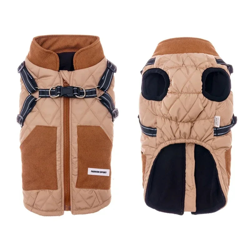 Warm, Winter Zippered Harness Dog Coat