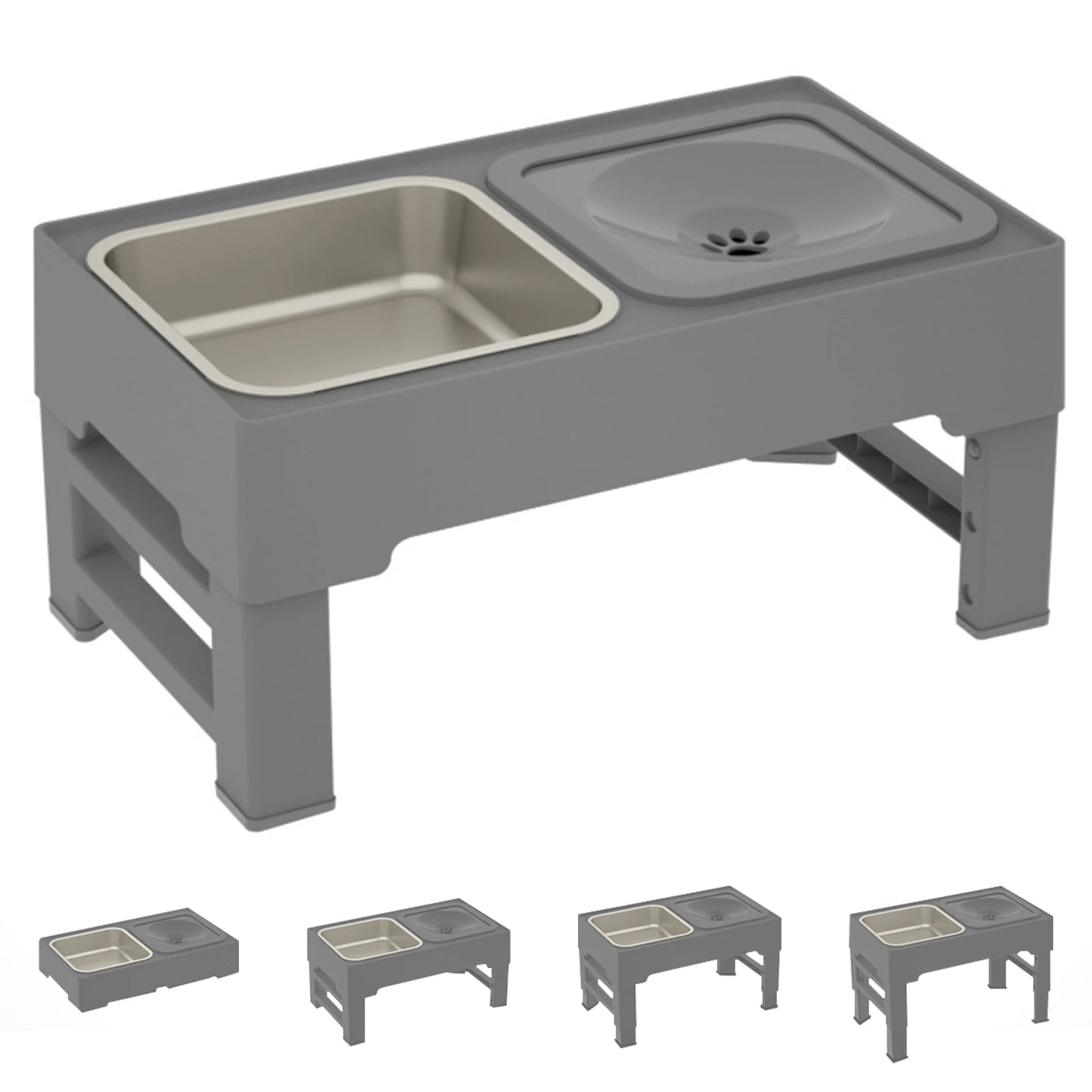 4 Adjustable Heights Elevated Dog Food Slow Feeder with Stainless Steel Bowls