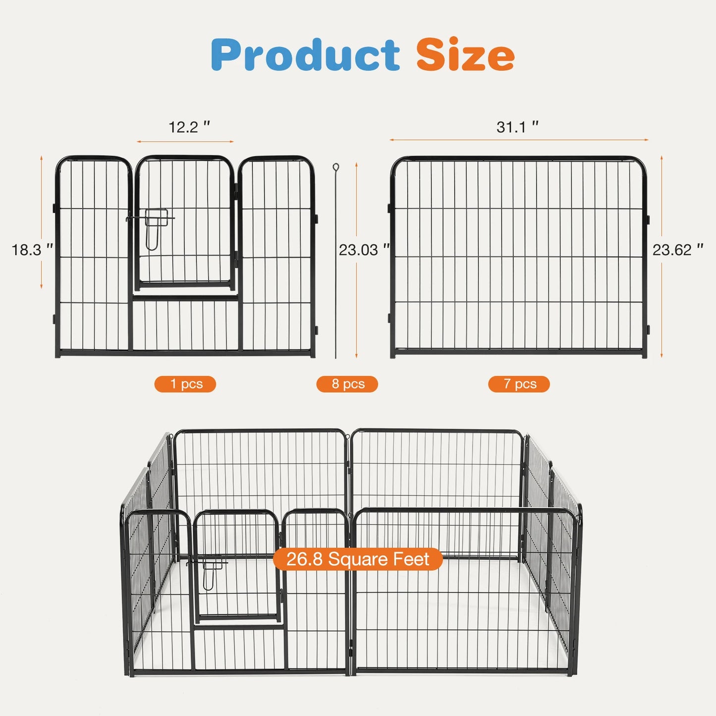 8 Panel Dog Playpen Indoor Exercise Fence, Metal Heavy Duty Crates with Doors