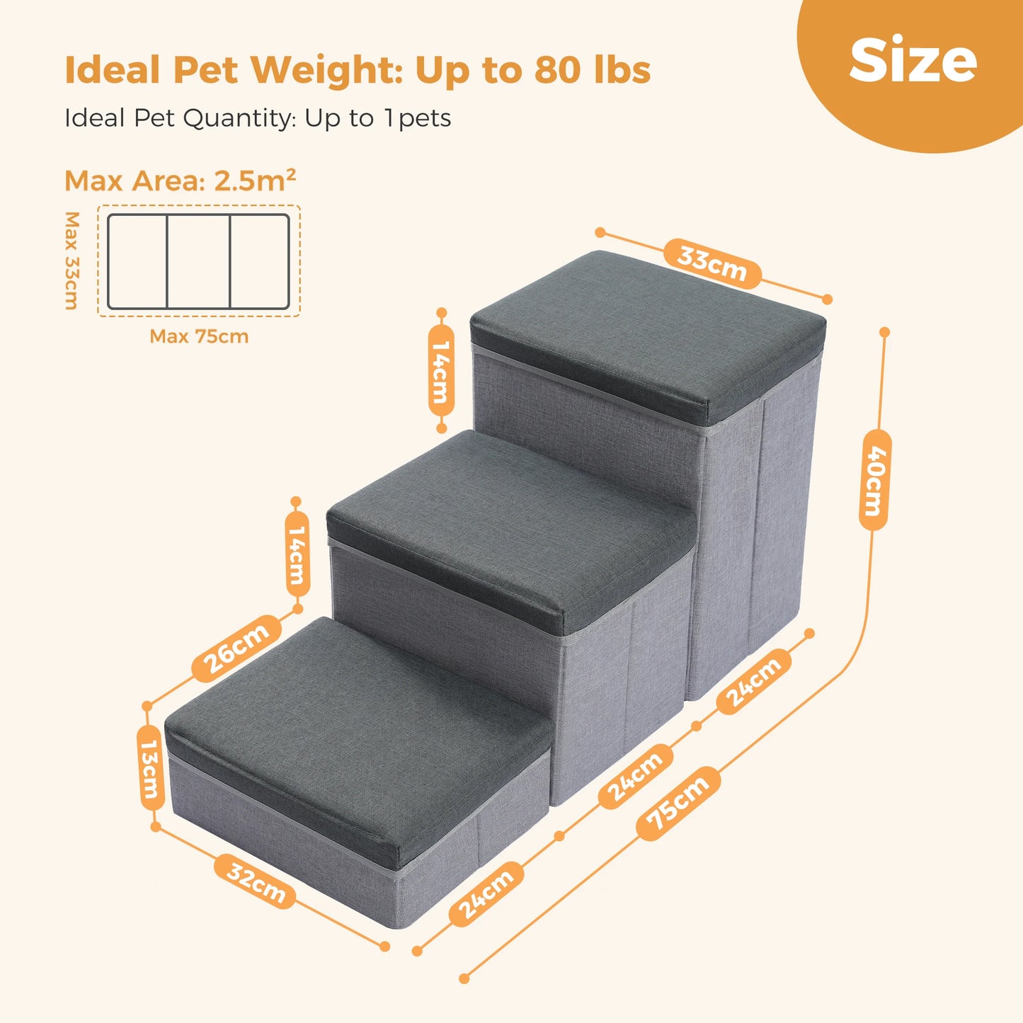 3-Tier Dog Steps Foldable Adjustable Height Stairs
