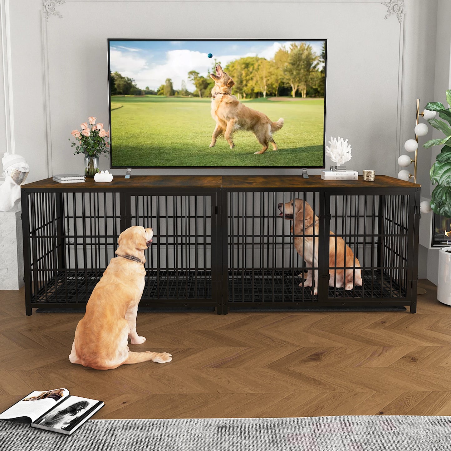 Extra Large Wooden End Side Table Large Dogs Kennel 3 Doors