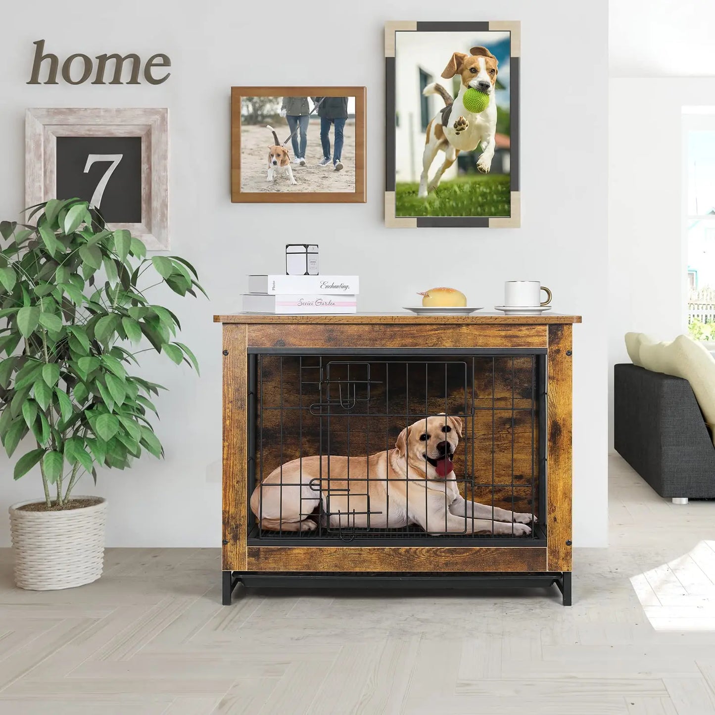 Double Doors Heavy-Duty, Furniture Wooden Side End Table Modern Dog Kennel/Crate