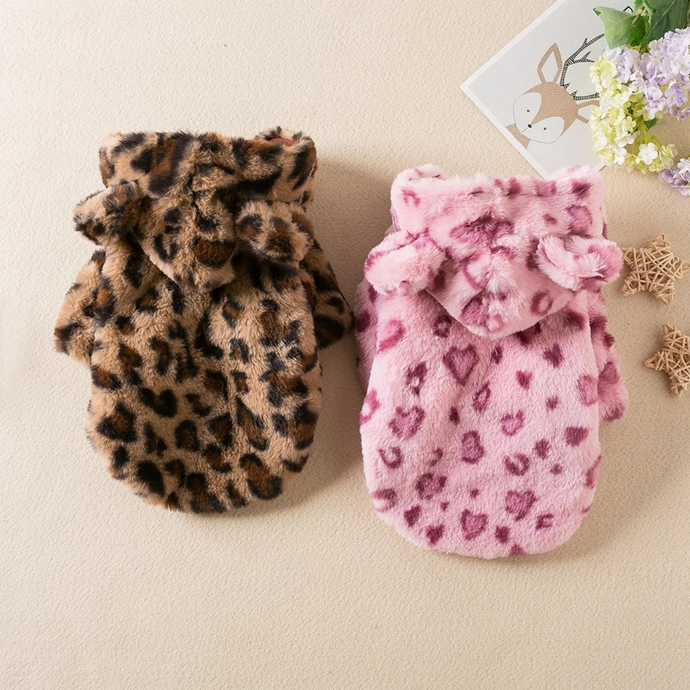 Warm Fleece, Hoodie, Winter, Leopard Dog Coat/Jacket