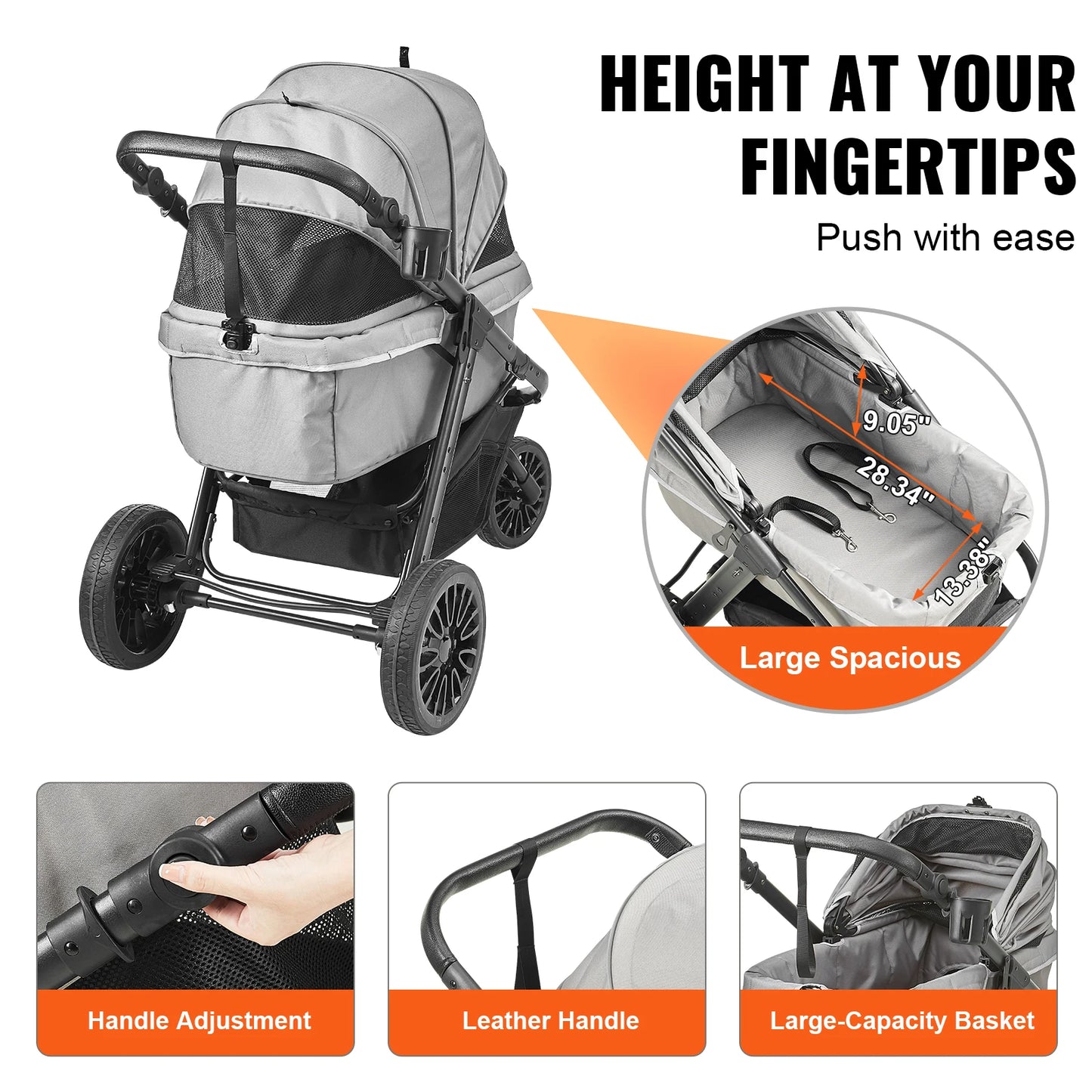 Dog Stroller Carrier, Lightweight Travel with Brakes, Cup Holder
