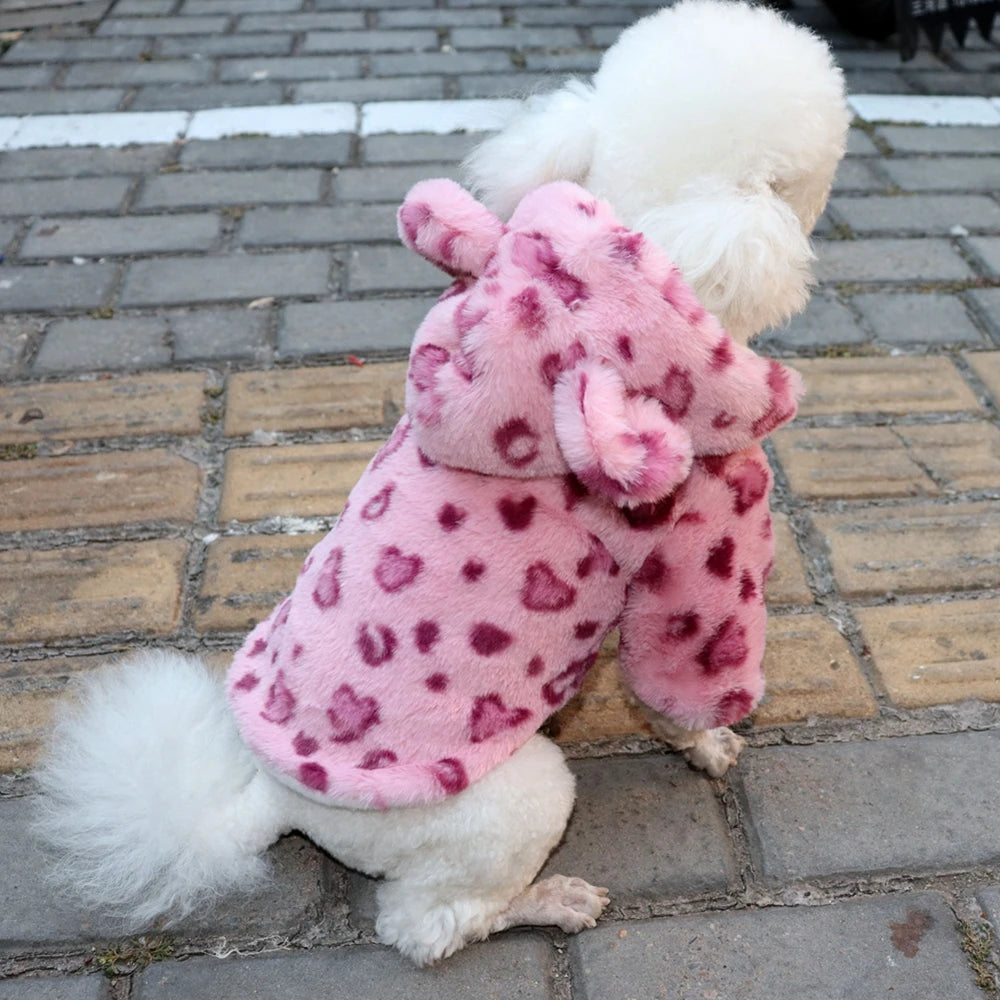 Warm Fleece, Hoodie, Winter, Leopard Dog Coat/Jacket