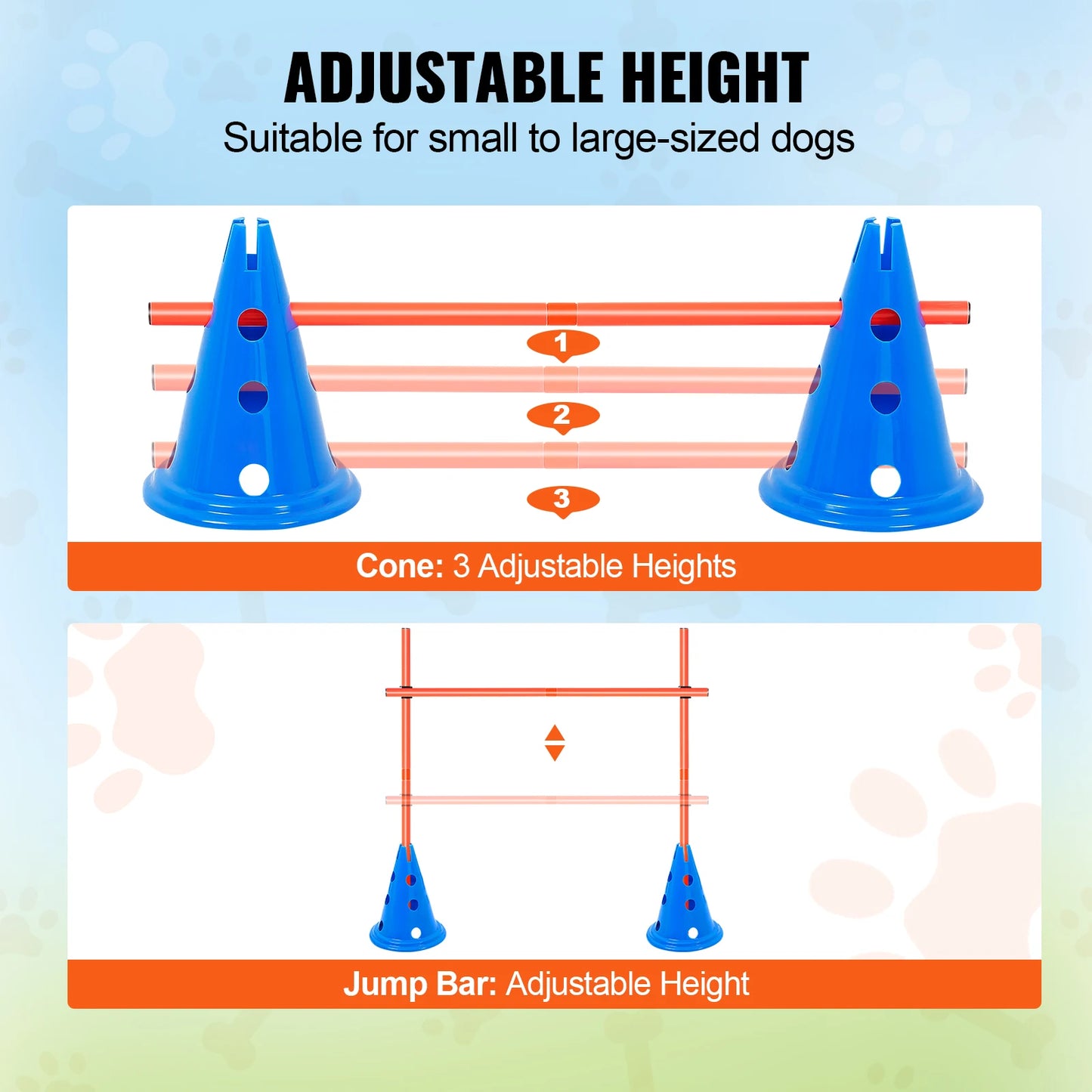 Dog Agility Training Hurdle Cone Set, Height Adjustable Crossbar Puppy Obstacle Course