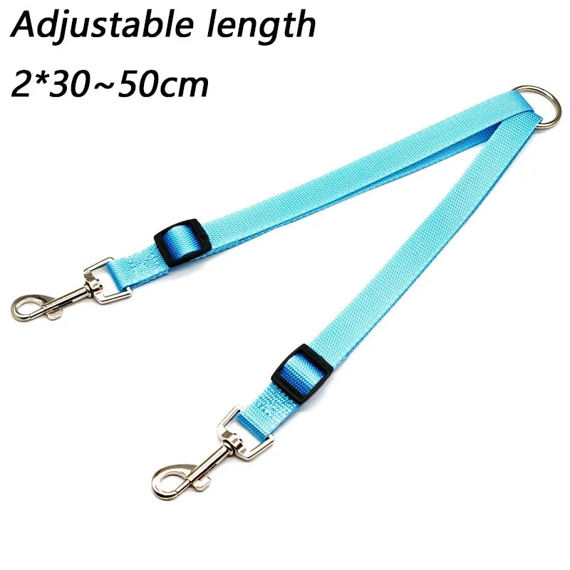 Twin Dual Coupler Dog Leash Two in One Strong Nylon V Shape Adjustable ,2 Dogs Pet Lead