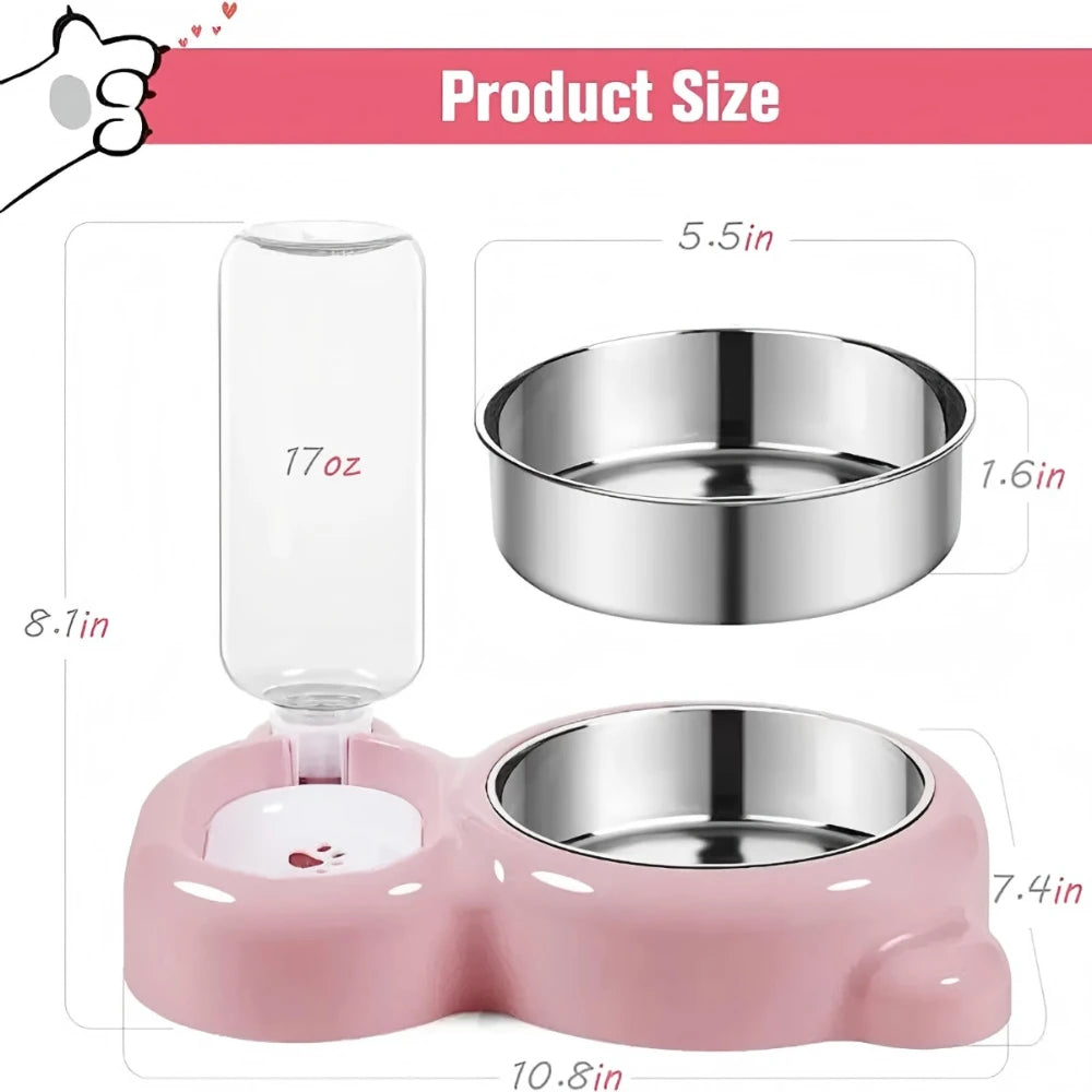 No-Spill Water Dispenser, Stainless Steel Double Bowls for Dogs