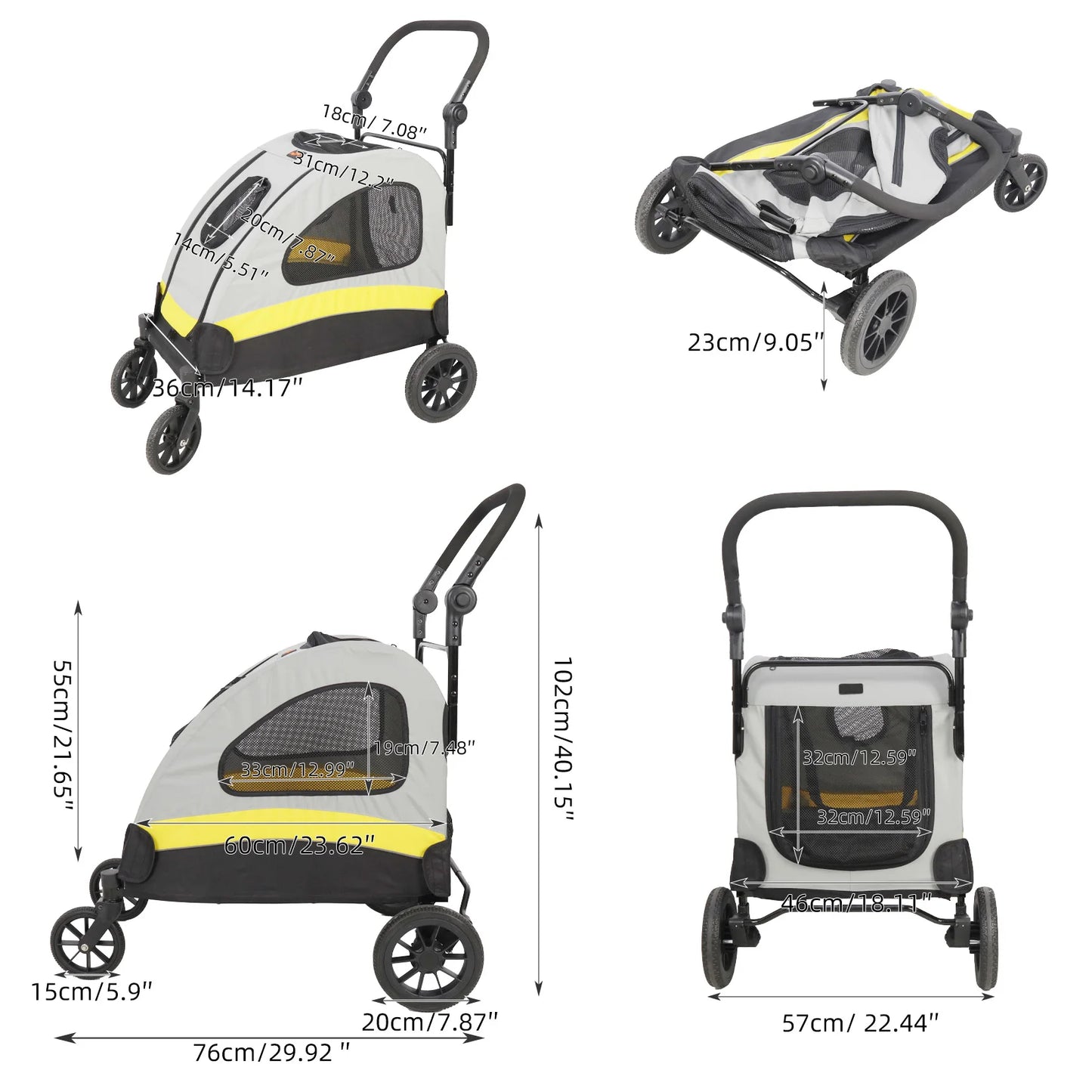 Dog Stroller 4 Wheel Foldable Cart Jogger Wagon