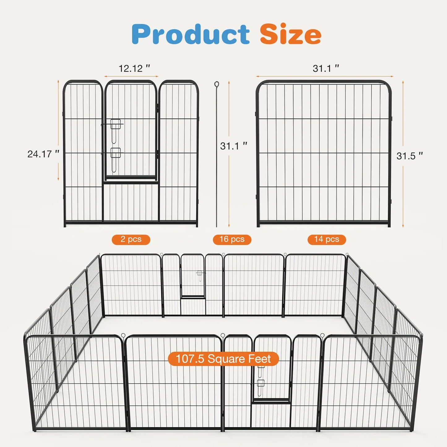 16 Panel Heavy Duty Metal Dog Exercise Playpen/Fence for Dog Pen
