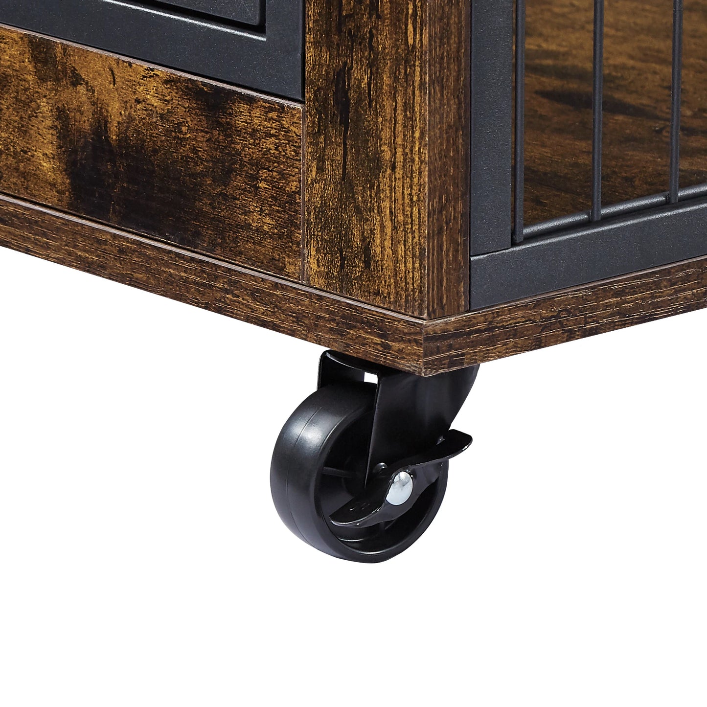 Rustic Brown Furniture Table on Wheels, Double Doors and Lift Top Dog Crate/Kennel