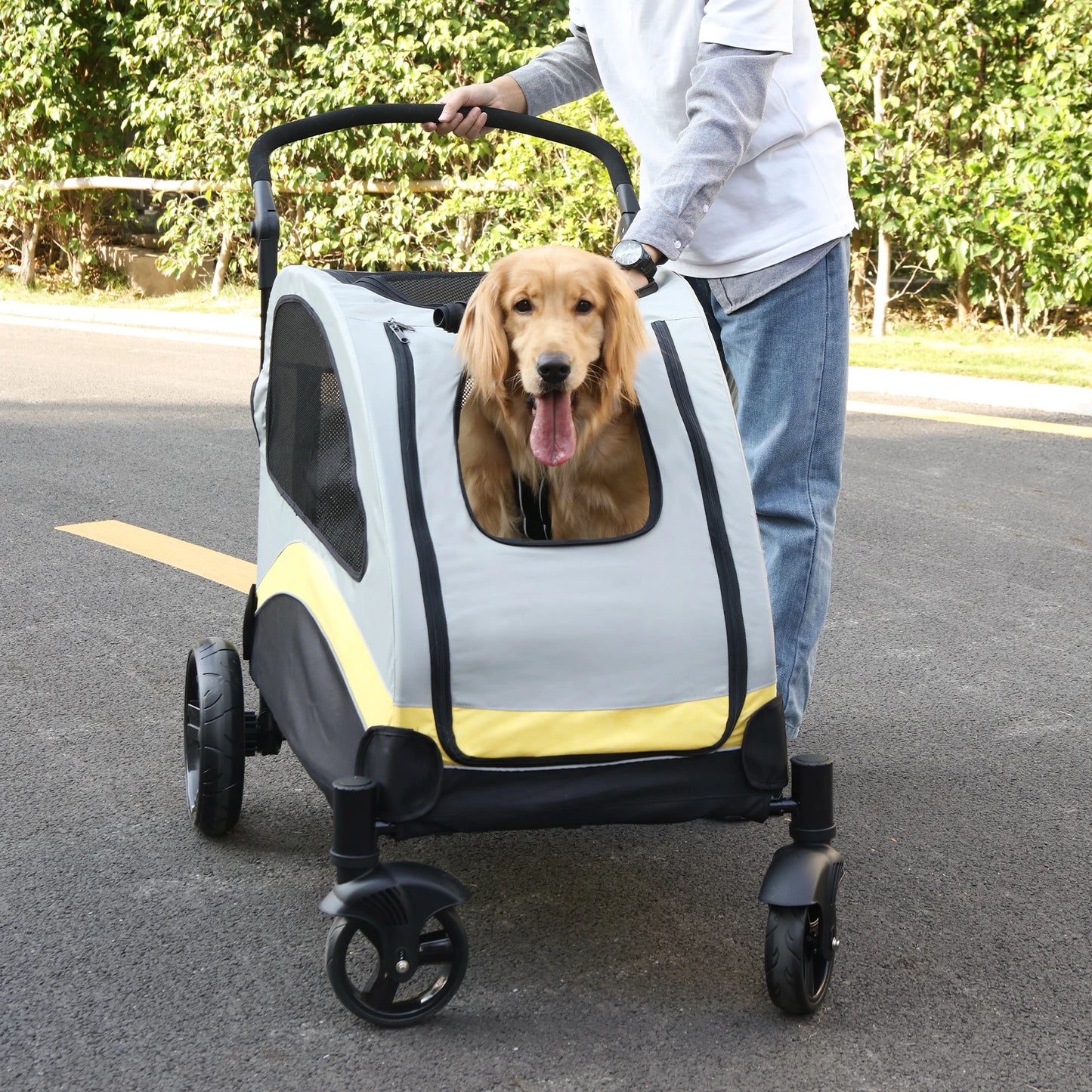 Portable/Foldable Travel Dog Stroller/Carrier with 4 Wheels for Large Dogs