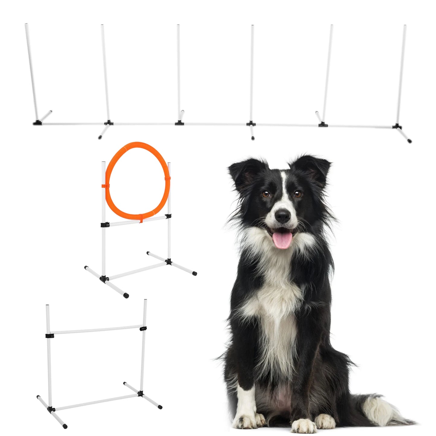 Dog Agility Training Equipment: Adjustable Bar Jump Hurdle Hoop Pole Obstacle Course