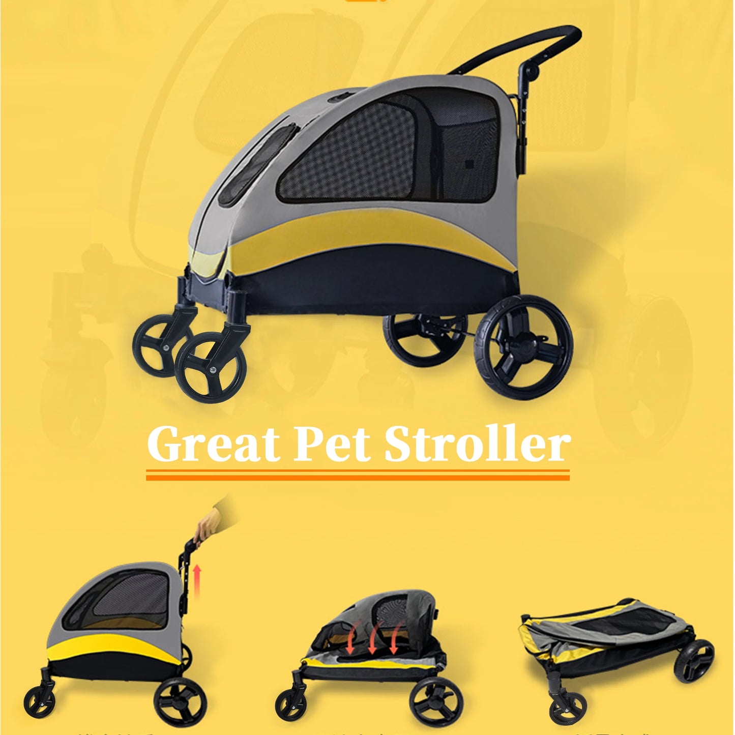 Portable/Foldable Travel Dog Stroller/Carrier with 4 Wheels for Large Dogs