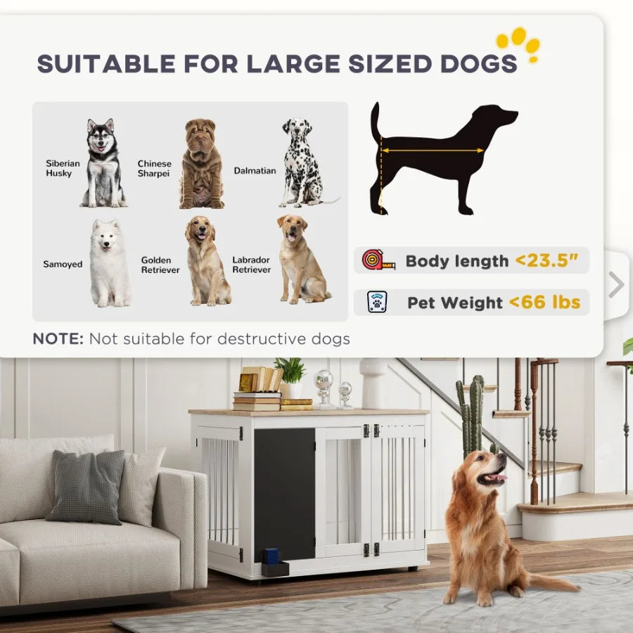 Dog Crate Furniture/Side Table for Large Dogs, Three Doors Blackboard NonSlip