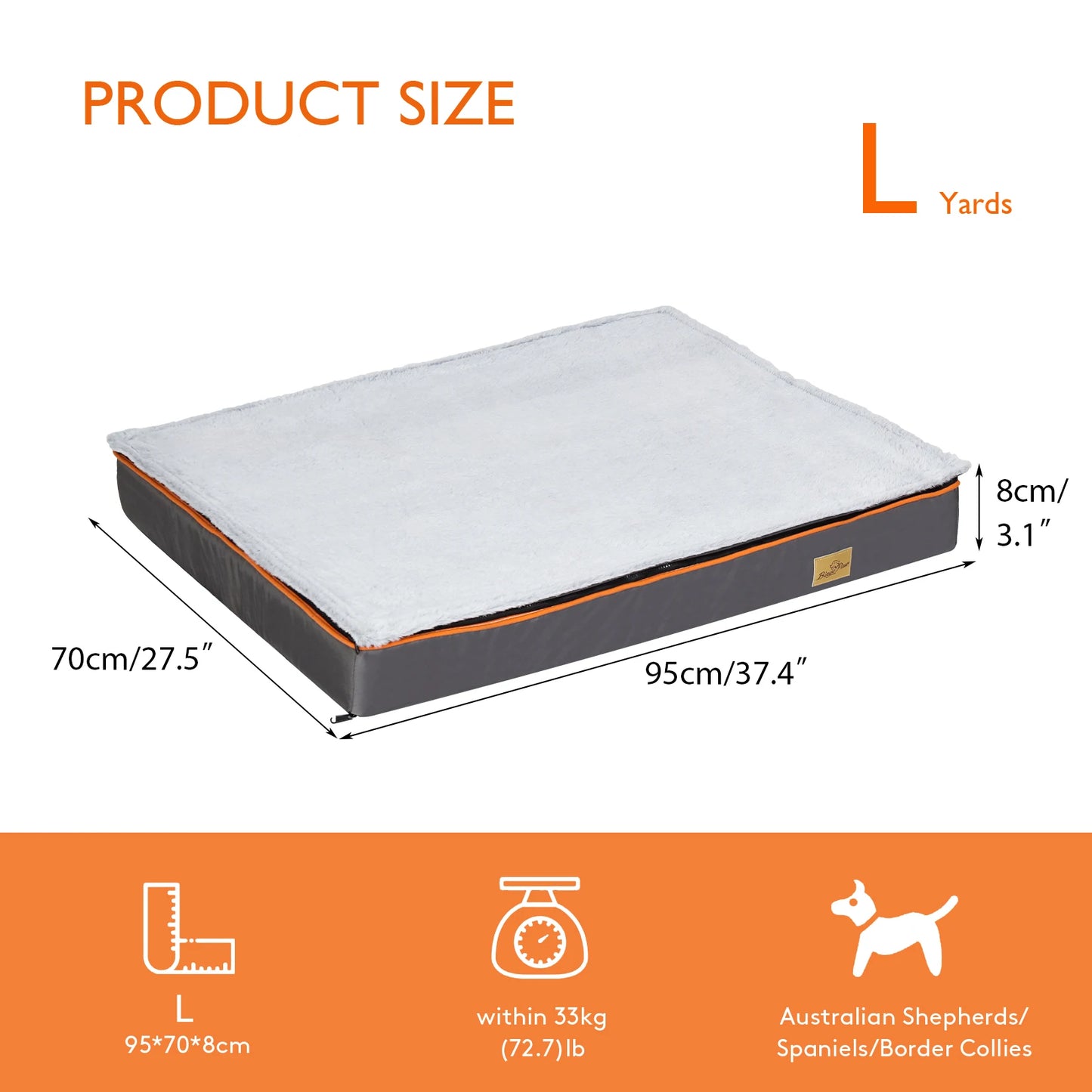 Dog Bed Large Padded Orthopedic. Foam Cushion Pillow Bed with Washable Cover