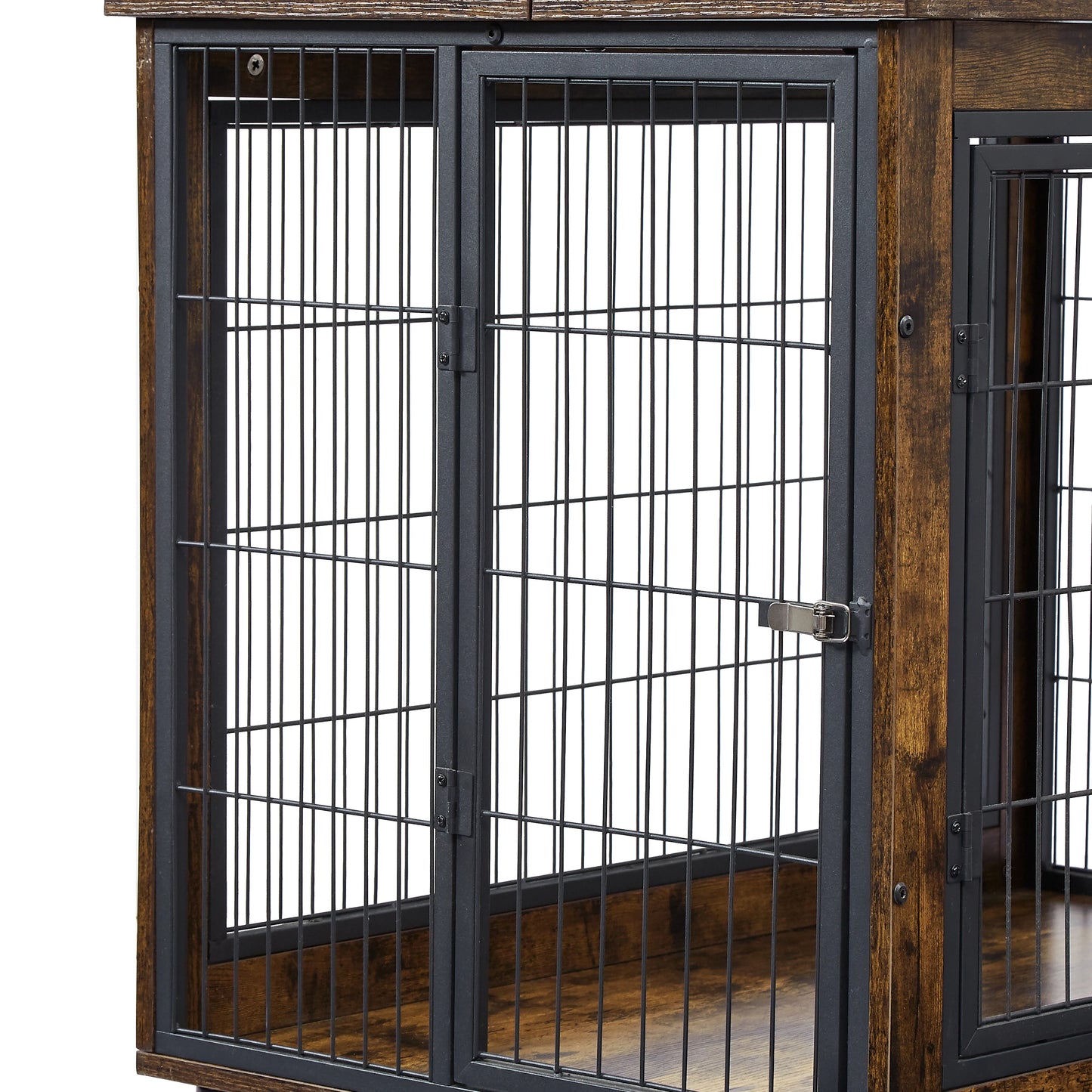 Rustic Brown Furniture Table on Wheels, Double Doors and Lift Top Dog Crate/Kennel